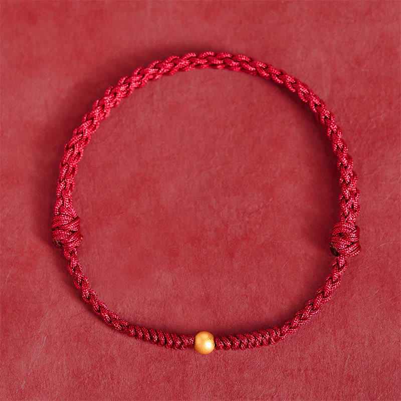 Braccialetto alla caviglia in corda rossa intrecciata con perlina singola in argento sterling 925 placcato oro Buddha Stones - Image 2