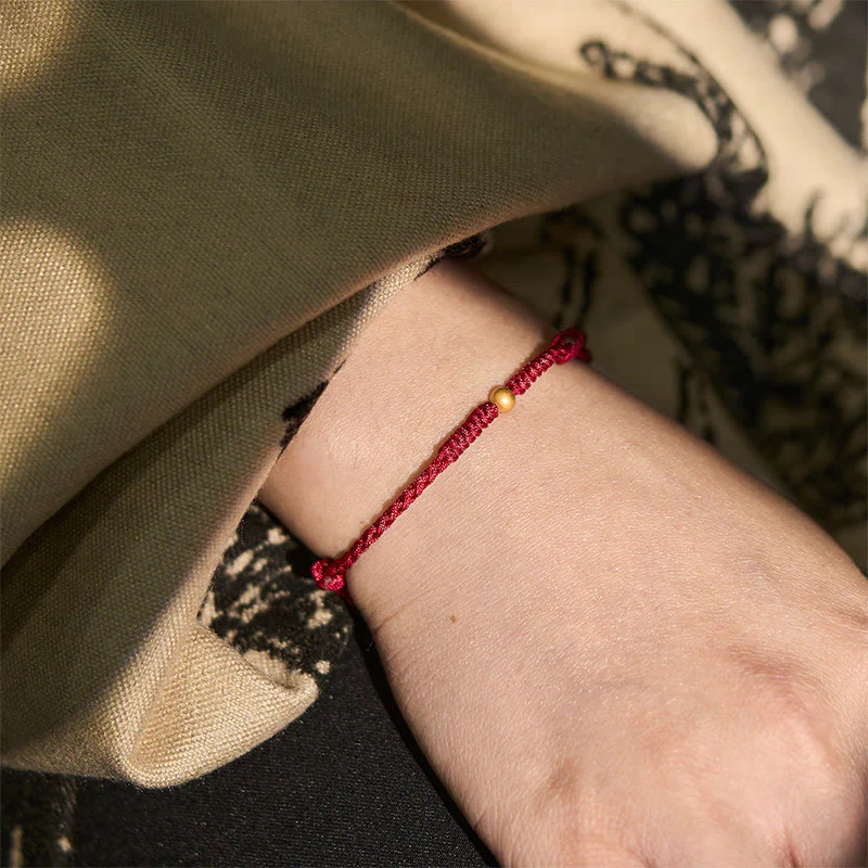 Braccialetto alla caviglia in corda rossa intrecciata con perlina singola in argento sterling 925 placcato oro Buddha Stones - Image 7