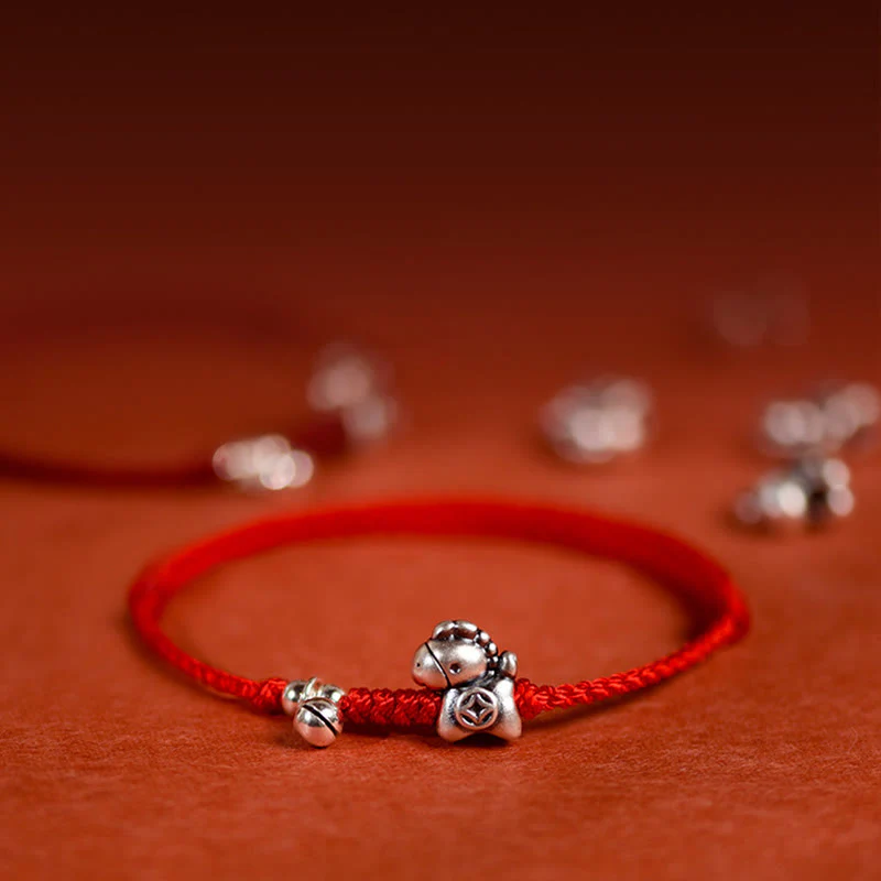 Braccialetto alla caviglia per bambini e adulti con campanella in argento sterling 925 , Buddha Stones, anno del cavallo, in argento sterling 999