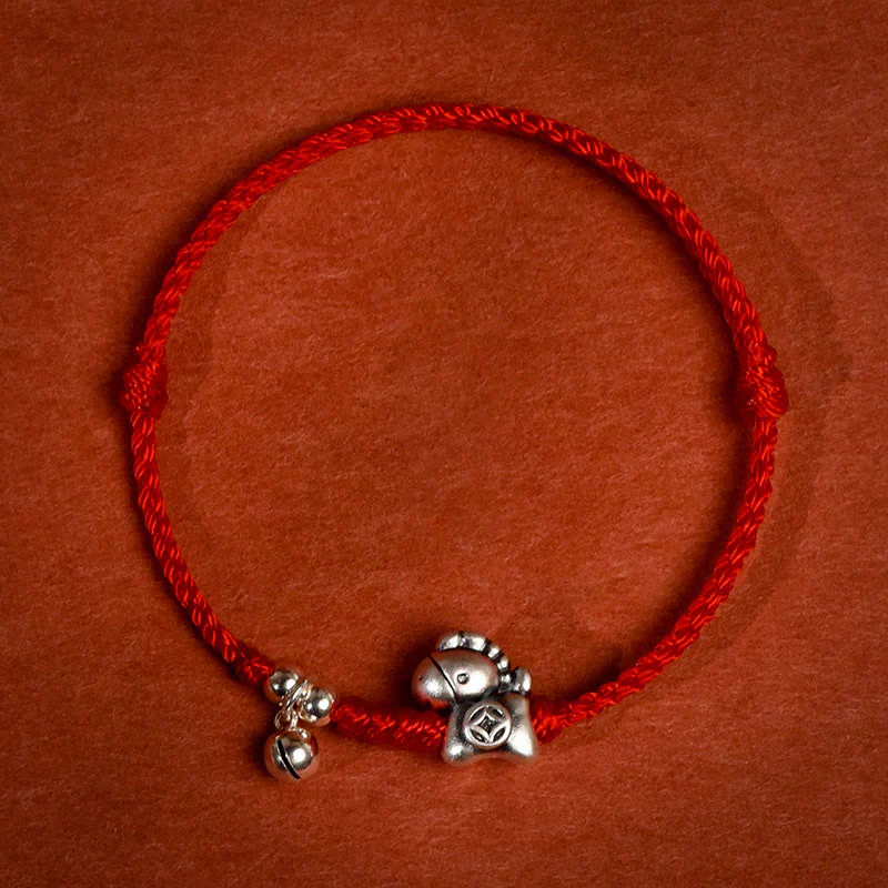 Braccialetto alla caviglia per bambini e adulti con campanella in argento sterling 925 , Buddha Stones, anno del cavallo, in argento sterling 999 - Image 2