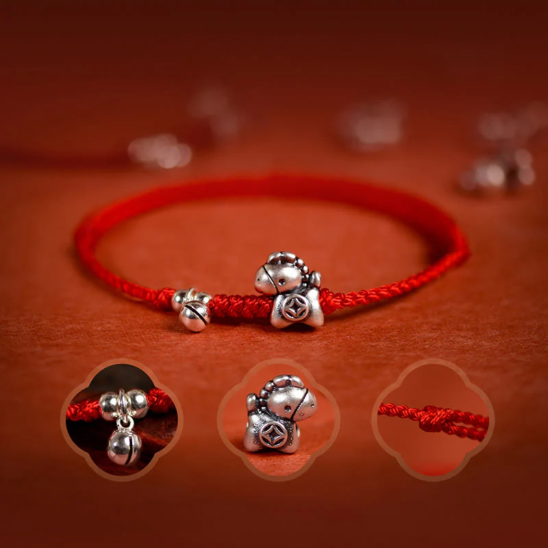 Braccialetto alla caviglia per bambini e adulti con campanella in argento sterling 925 , Buddha Stones, anno del cavallo, in argento sterling 999 - Image 6