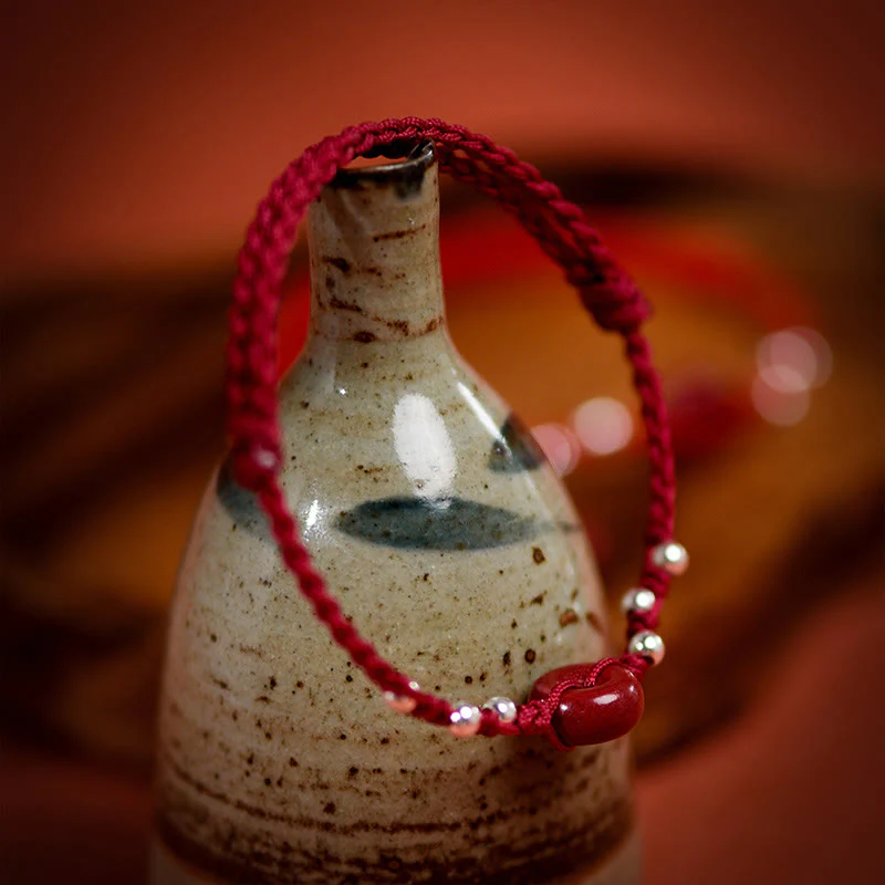 Braccialetto alla caviglia regolabile con fibbia della pace in cinabro Buddha Stones, fatto a mano - Image 18