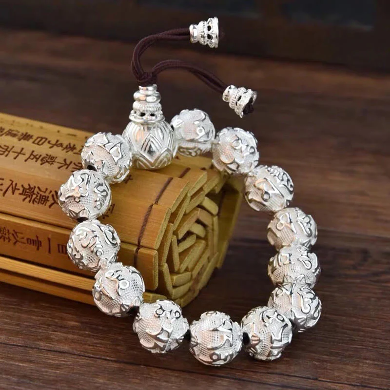 Braccialetto amuleto con perline in lega intagliata , Buddha Stones tibetane Om Mani Padme Hum - Image 13