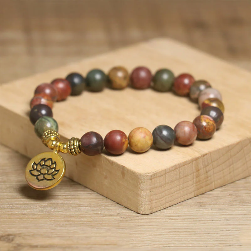 Braccialetto antistress con motivo a loto in pietra naturale colorata Buddha Stones - Image 2