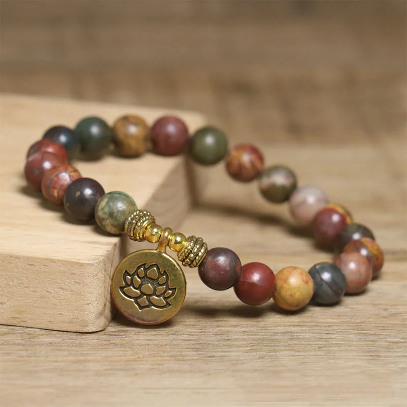 Braccialetto antistress con motivo a loto in pietra naturale colorata Buddha Stones - Image 3