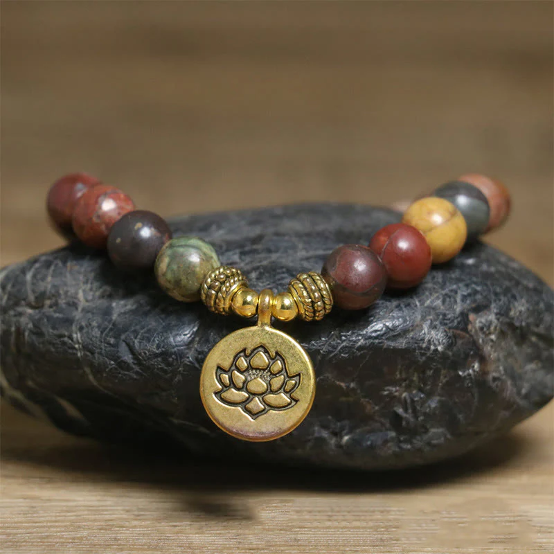 Braccialetto antistress con motivo a loto in pietra naturale colorata Buddha Stones - Image 4