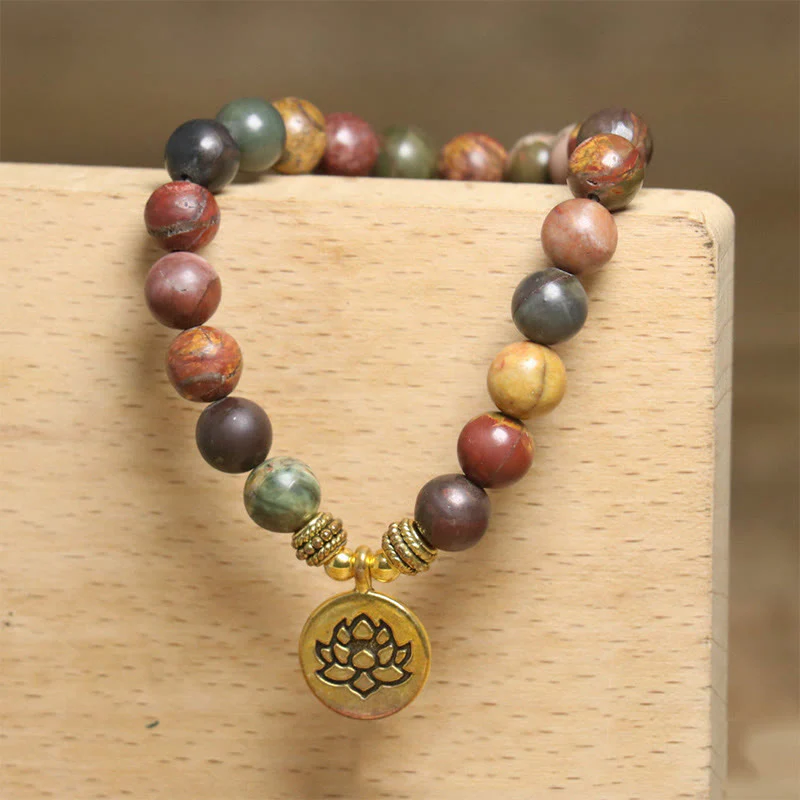 Braccialetto antistress con motivo a loto in pietra naturale colorata Buddha Stones - Image 8