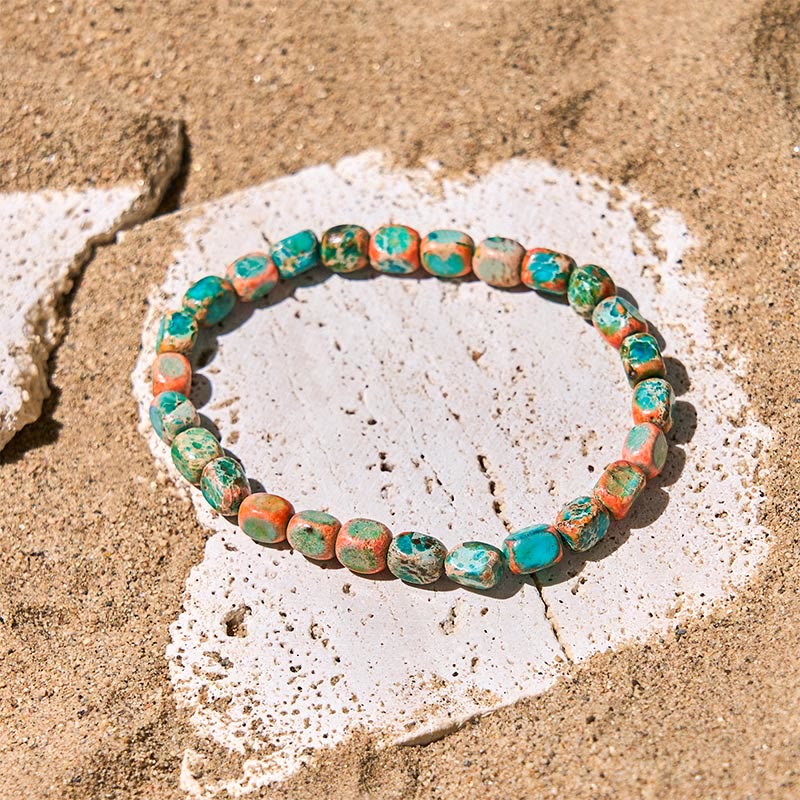 Bracciale antistress con perline ovali e quadrate in pietra dell'imperatore naturale colorato Buddha Stones
