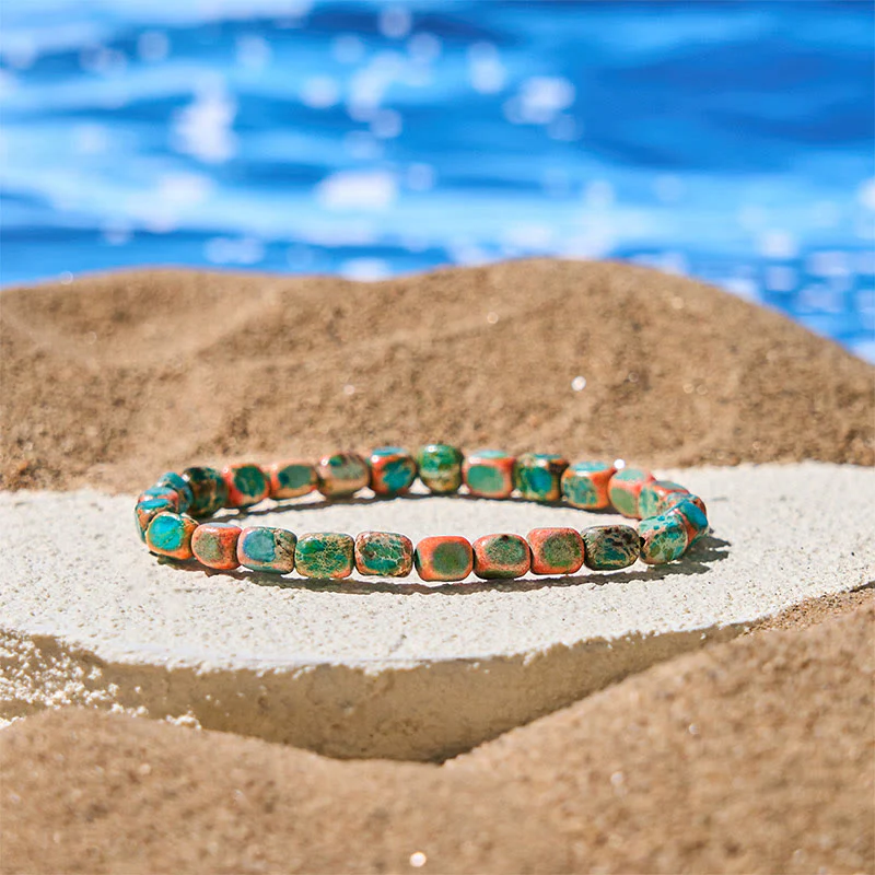 Bracciale antistress con perline ovali e quadrate in pietra dell'imperatore naturale colorato Buddha Stones - Image 3