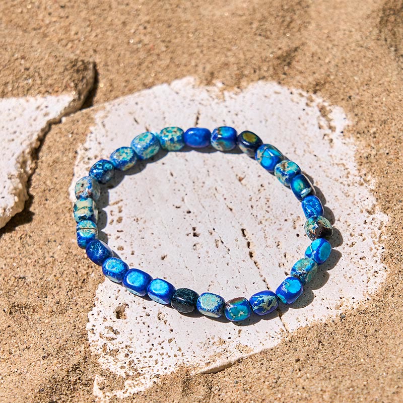Bracciale antistress con perline ovali e quadrate in pietra dell'imperatore naturale colorato Buddha Stones - Image 7