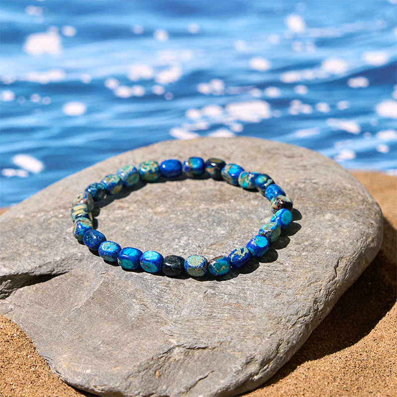 Bracciale antistress con perline ovali e quadrate in pietra dell'imperatore naturale colorato Buddha Stones - Image 8