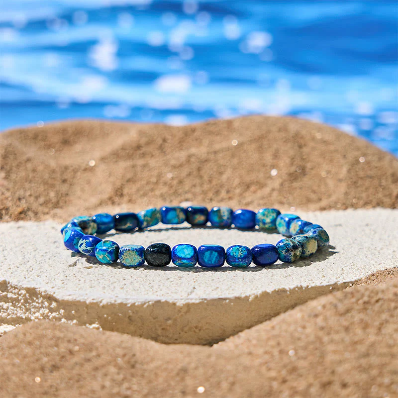 Bracciale antistress con perline ovali e quadrate in pietra dell'imperatore naturale colorato Buddha Stones - Image 9