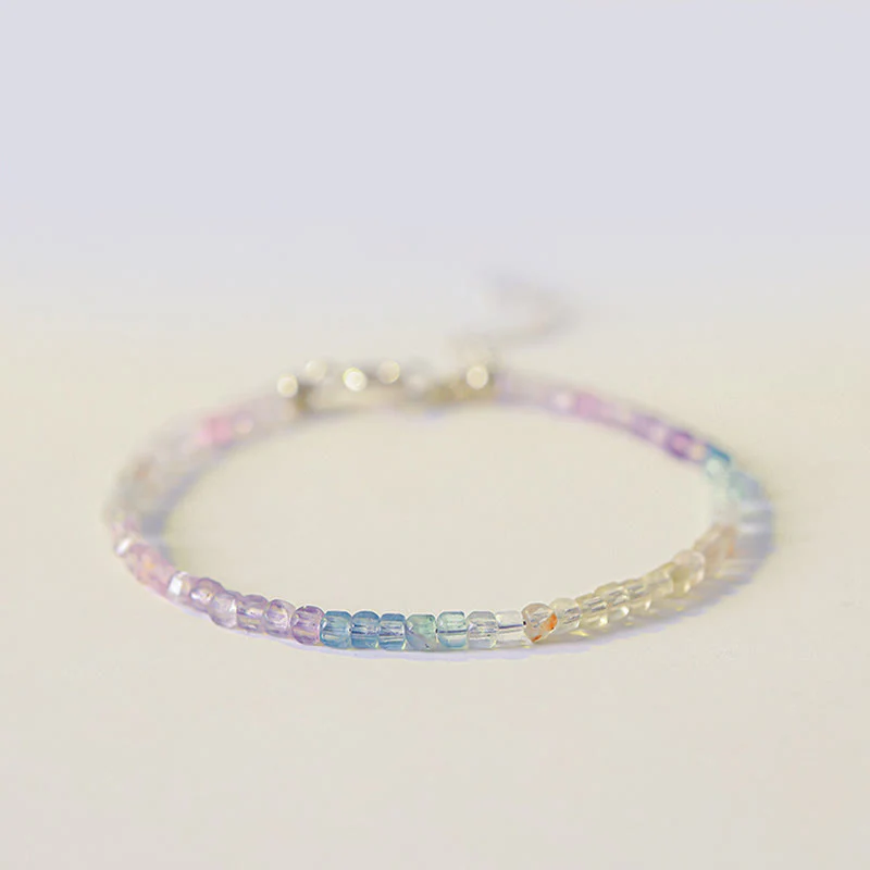 Braccialetto Buddha Stones 2,5 mm Fluorite Perline ultrasottili in rame placcato oro 14k Cuore Potenza