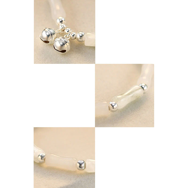 Braccialetto Buddha Stones 925 Sterling Silver Natural White Jade Bamboo Bell Charm Luck Happiness - Image 8
