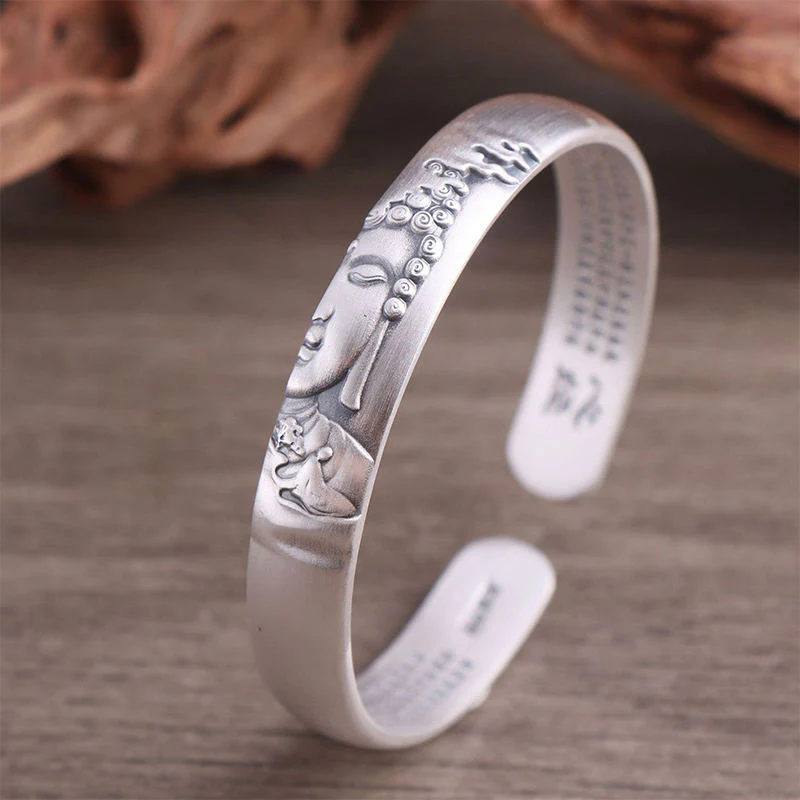 Braccialetto Buddha Stones 999 Sterling Silver Buddha Head Heart Sutra Serenity - Image 2