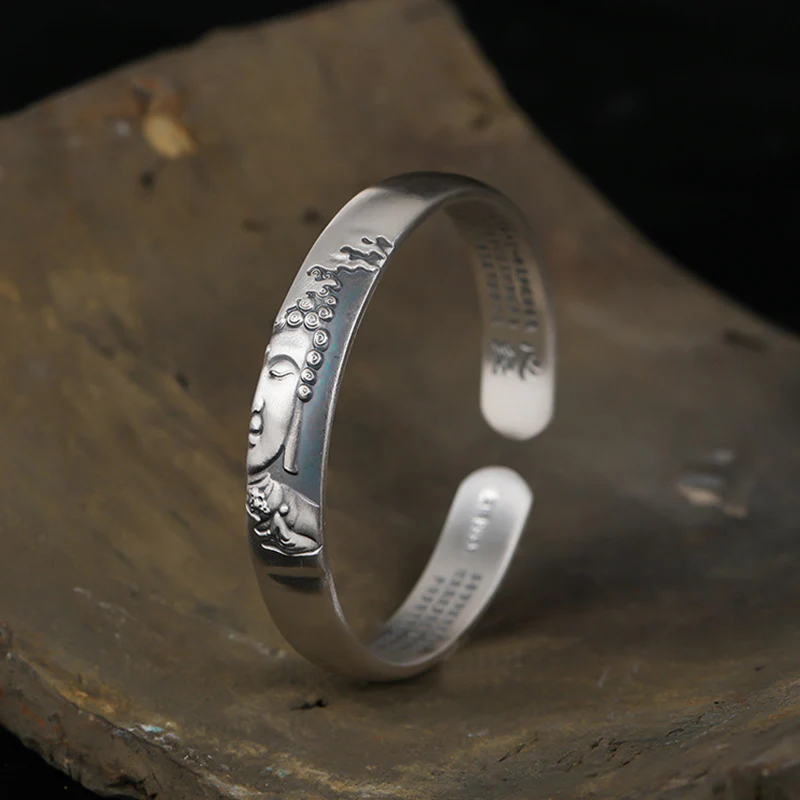 Braccialetto Buddha Stones 999 Sterling Silver Buddha Head Heart Sutra Serenity - Image 9