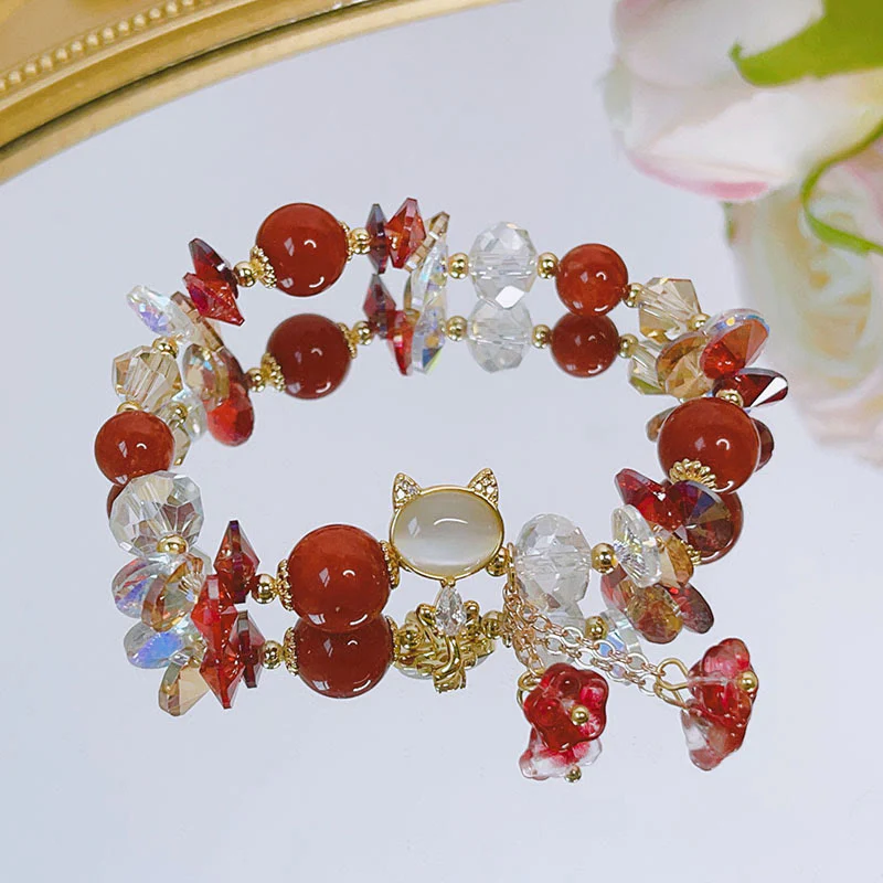 Braccialetto Buddha Stones Ametista Cristallo Verde Cristallo Rosso Gatto Equilibrio - Image 11