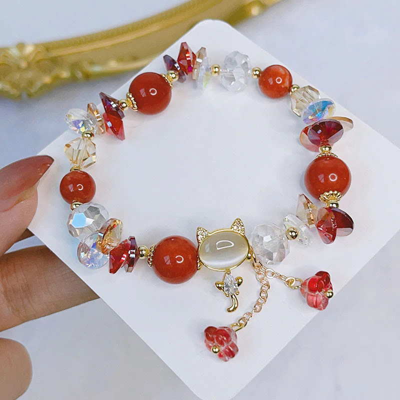 Braccialetto Buddha Stones Ametista Cristallo Verde Cristallo Rosso Gatto Equilibrio - Image 12