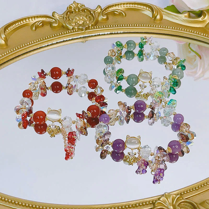 Braccialetto Buddha Stones Ametista Cristallo Verde Cristallo Rosso Gatto Equilibrio - Image 17