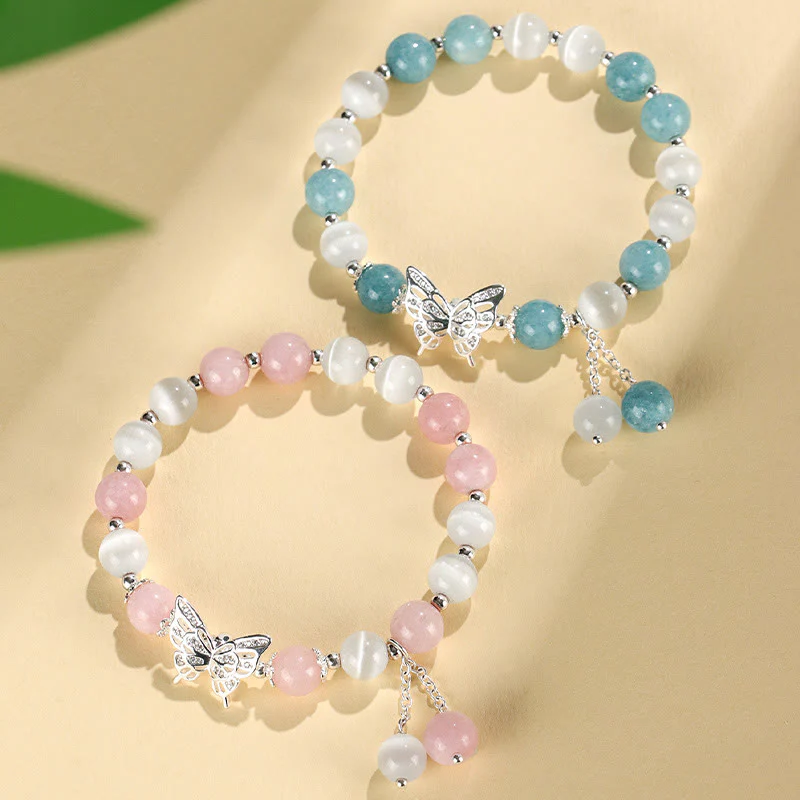 Braccialetto Buddha Stones Chrysoberyl Cat's Eye Chalcedony Butterfly Love - Image 2