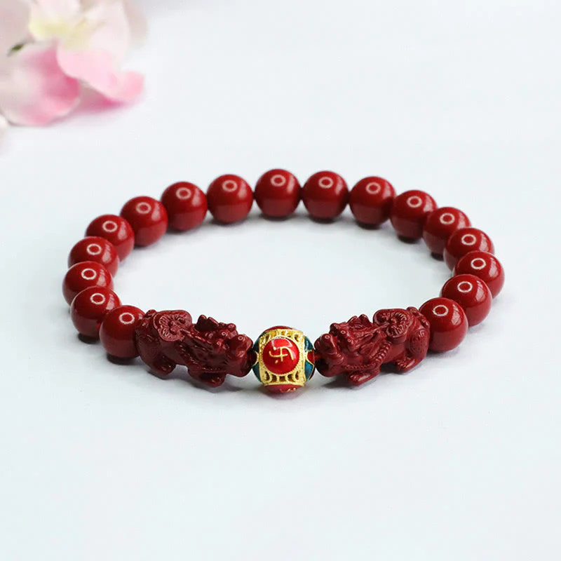 Braccialetto Buddha Stones Cinnabar Double PIXIU Keep Away Evil Spirits