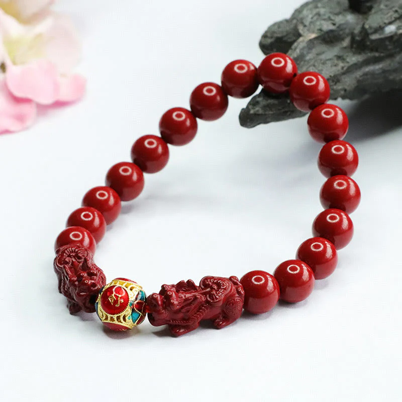 Braccialetto Buddha Stones Cinnabar Double PIXIU Keep Away Evil Spirits - Image 10