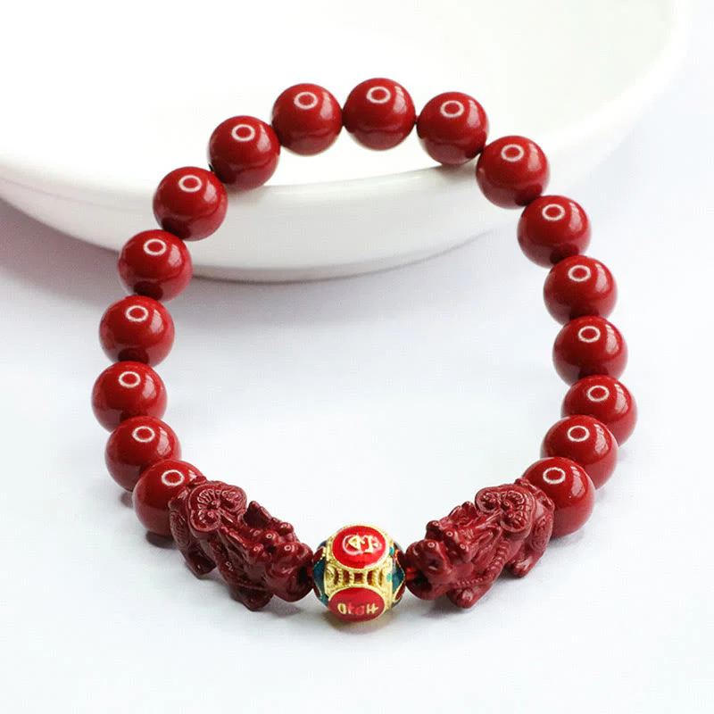 Braccialetto Buddha Stones Cinnabar Double PIXIU Keep Away Evil Spirits - Image 2