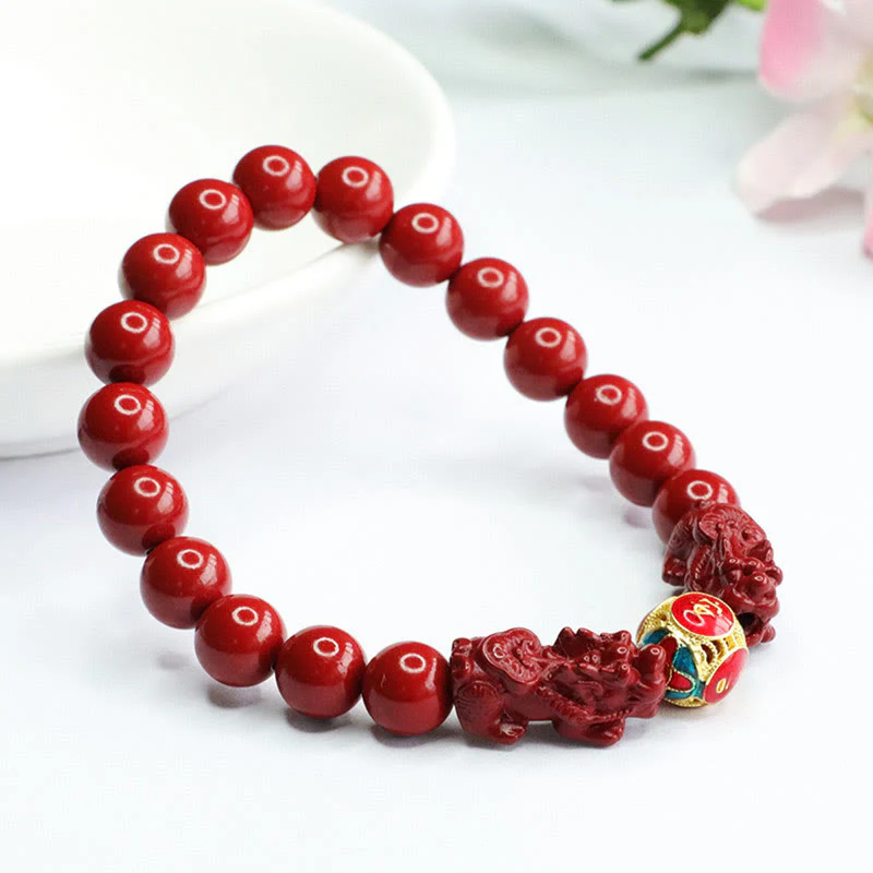 Braccialetto Buddha Stones Cinnabar Double PIXIU Keep Away Evil Spirits - Image 3