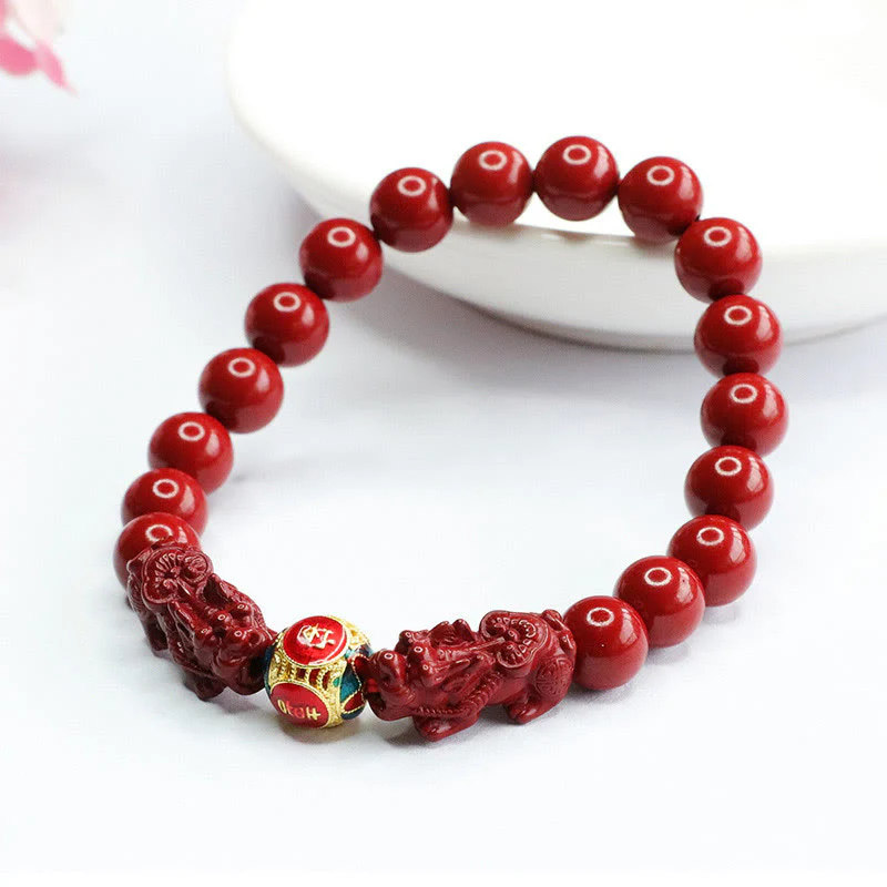 Braccialetto Buddha Stones Cinnabar Double PIXIU Keep Away Evil Spirits - Image 4