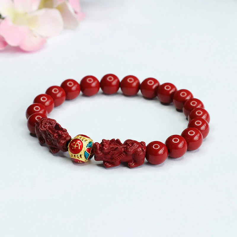 Braccialetto Buddha Stones Cinnabar Double PIXIU Keep Away Evil Spirits - Image 5