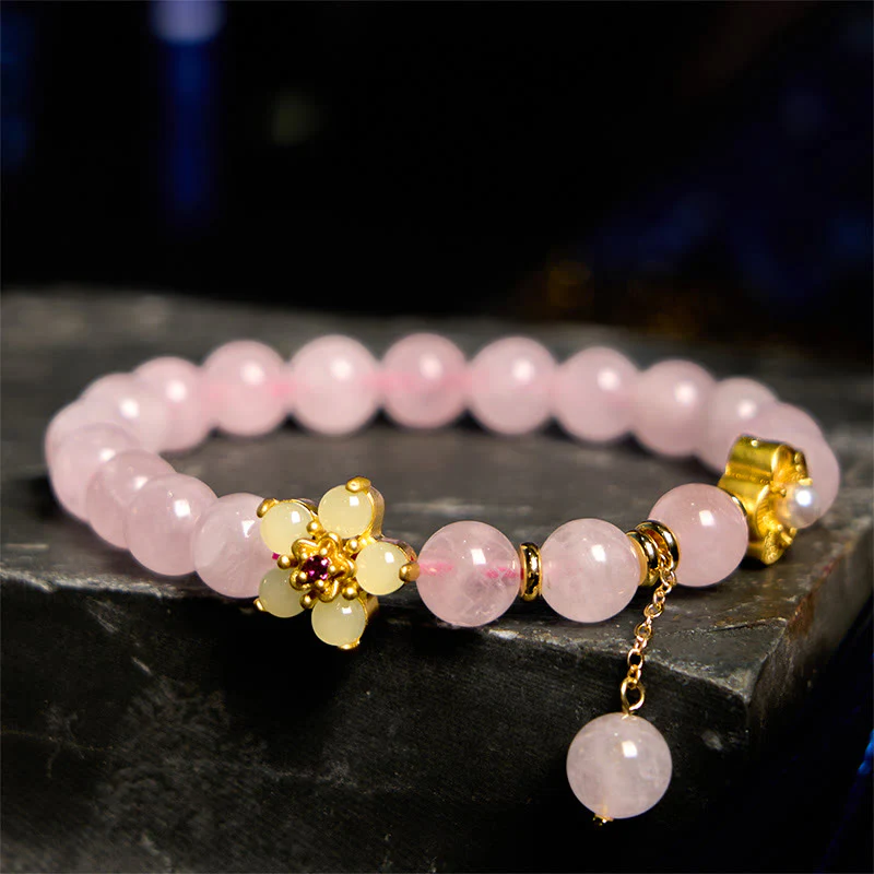 Braccialetto Buddha Stones con fiore di citrino e cristallo rosa