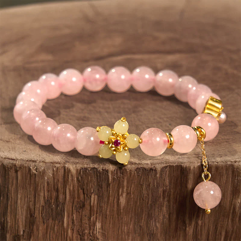 Braccialetto Buddha Stones con fiore di citrino e cristallo rosa - Image 2