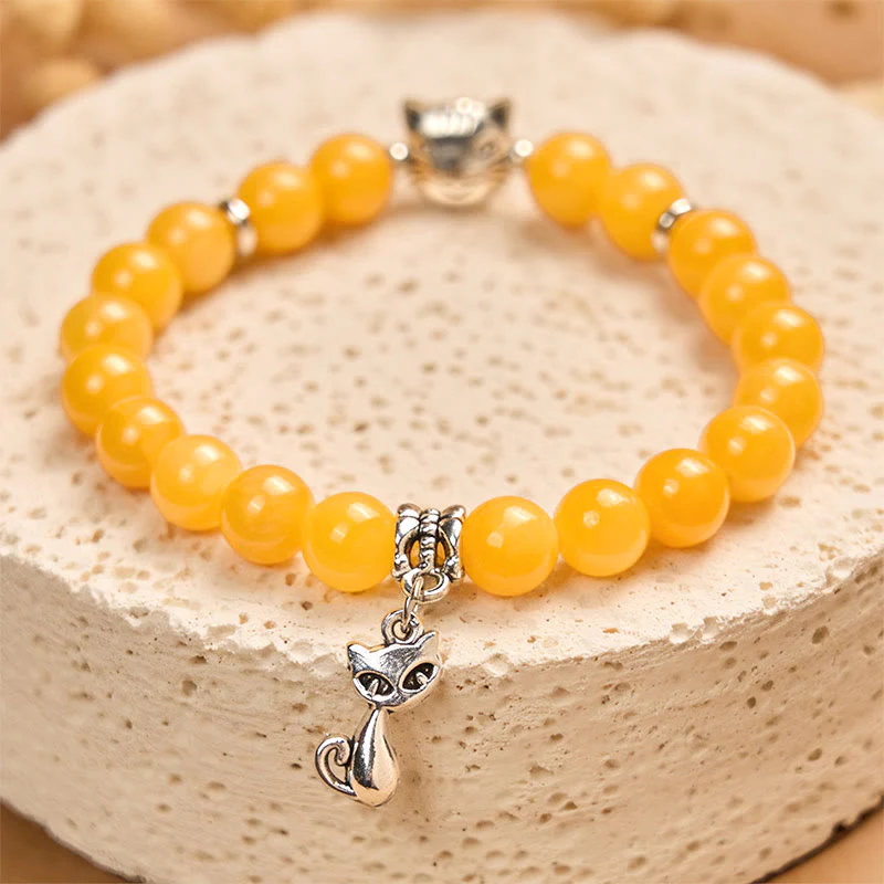 Braccialetto Buddha Stones con gatto soriano arancione e calcedonio giallo, positivo - Image 2