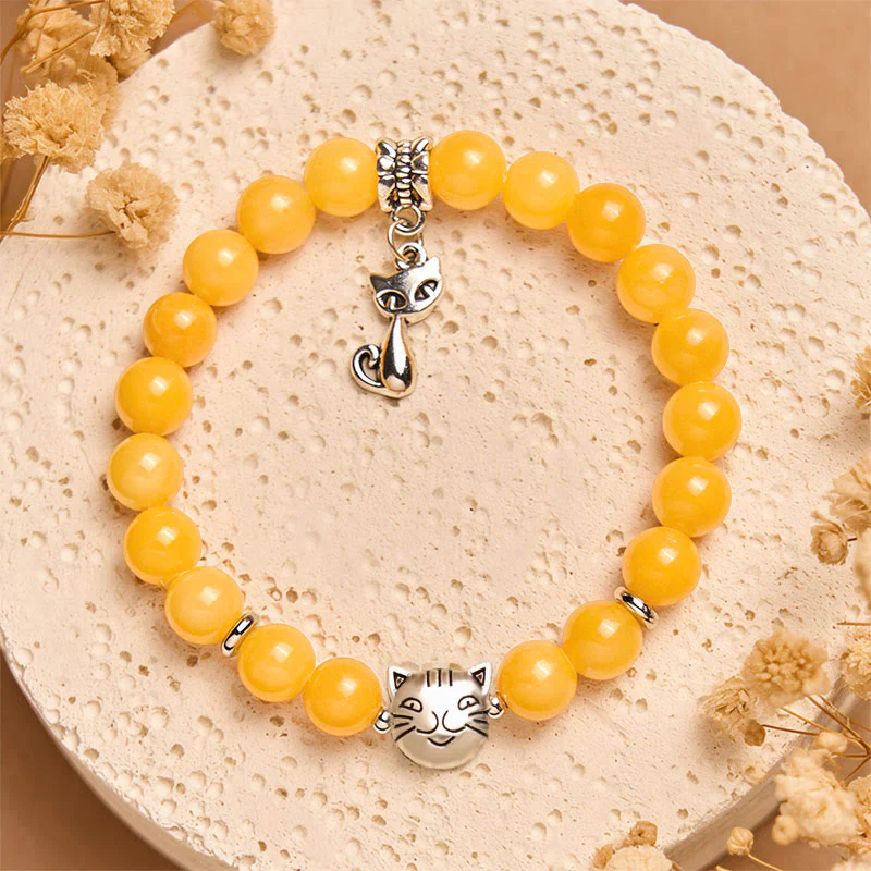 Braccialetto Buddha Stones con gatto soriano arancione e calcedonio giallo, positivo - Image 3