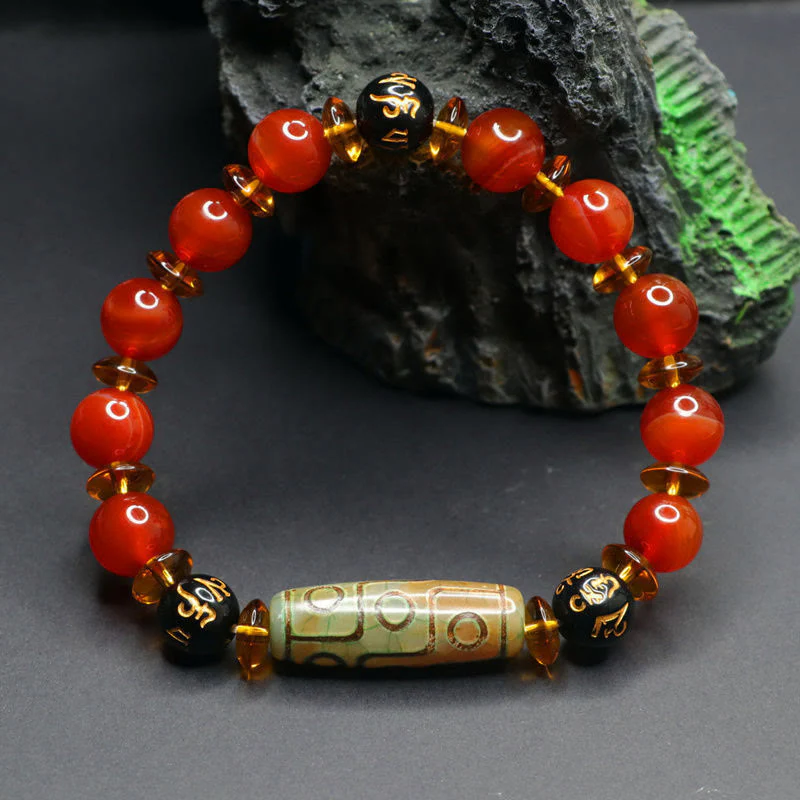 Braccialetto Buddha Stones con perline Dzi a nove occhi in agata rossa e sei parole vere - Image 12