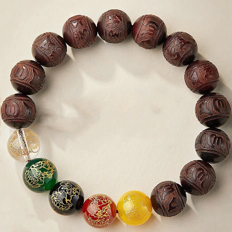 Braccialetto Buddha Stones con piccola foglia di sandalo rosso, cinque direzioni, divinità della ricchezza e della calma - Image 10