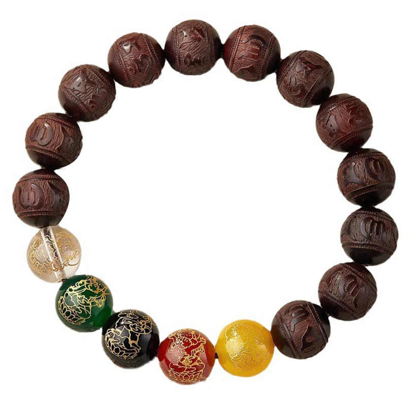 Braccialetto Buddha Stones con piccola foglia di sandalo rosso, cinque direzioni, divinità della ricchezza e della calma - Image 12