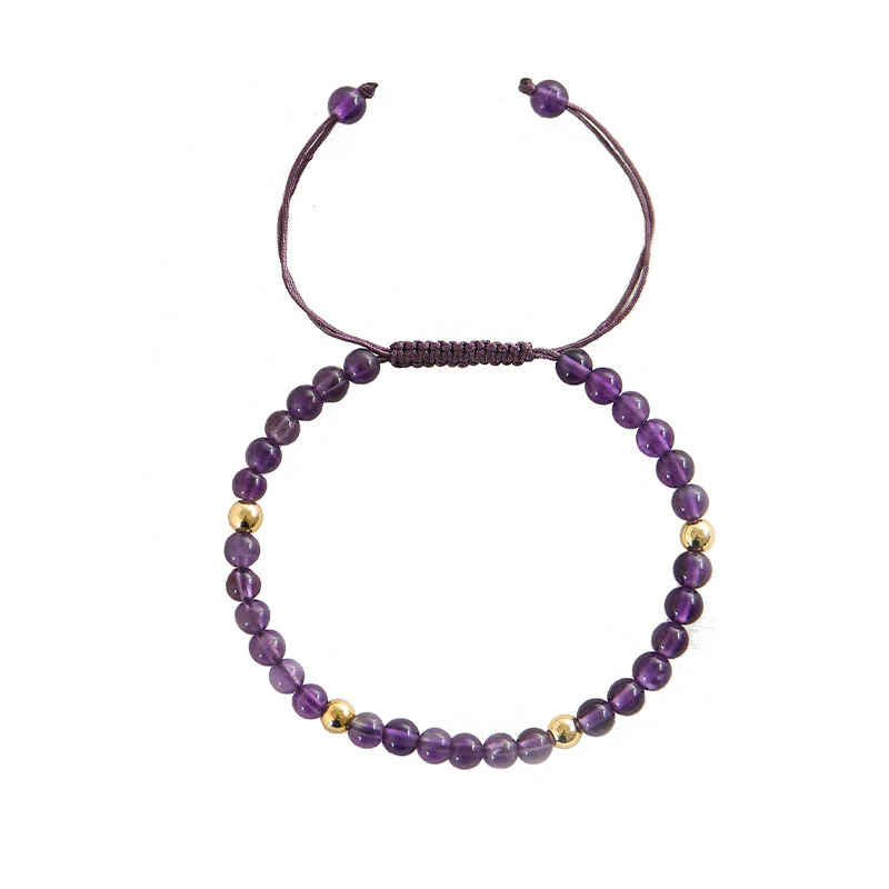 Braccialetto Buddha Stones da 4 mm in ametista naturale fatto a mano, perline di rame placcate in oro 14k, corda intrecciata, allevia lo stress - Image 10