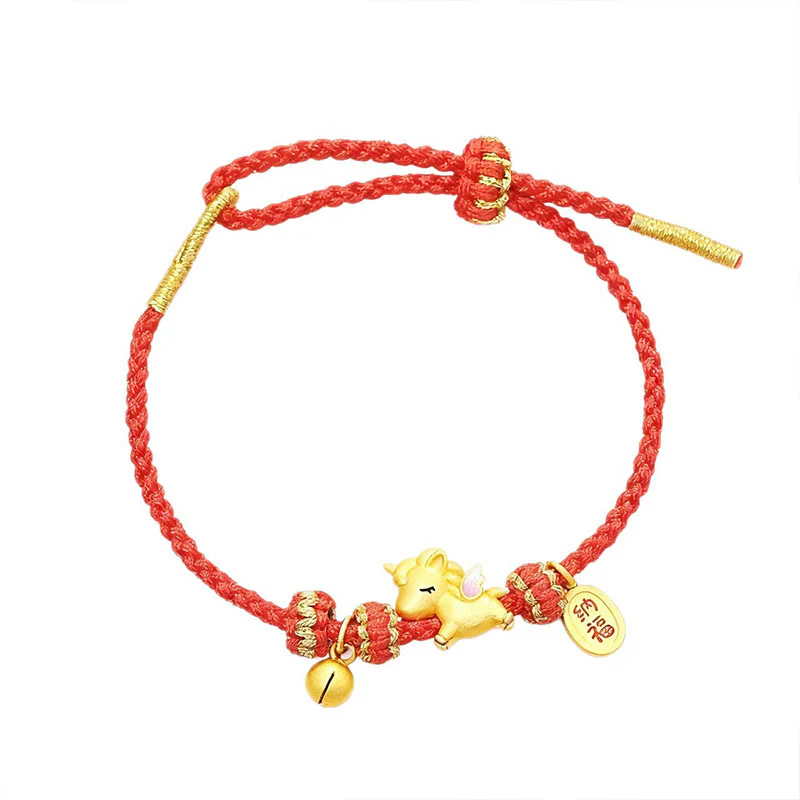 Braccialetto Buddha Stones in argento sterling 925 con corda rossa e simbolo della forza dell'anno del cavallo - Image 4
