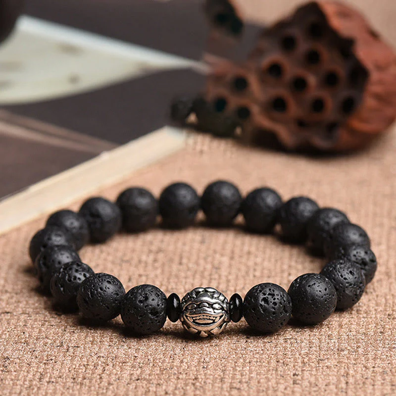 Braccialetto Buddha Stones Lava Rock Beads Rame Bianco PiXiu Wealth