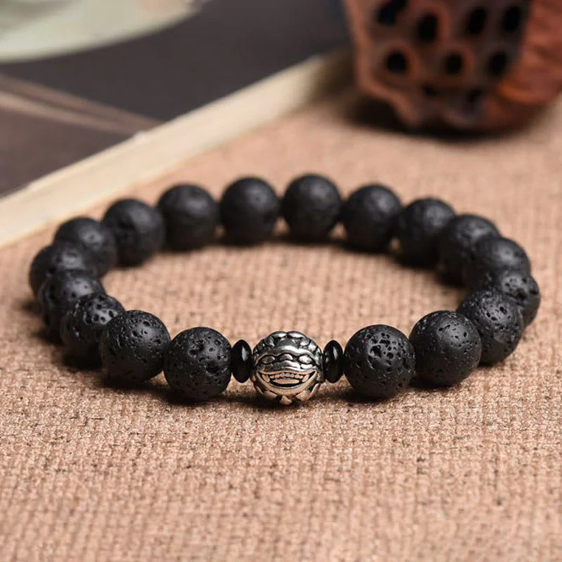 Braccialetto Buddha Stones Lava Rock Beads Rame Bianco PiXiu Wealth - Image 10