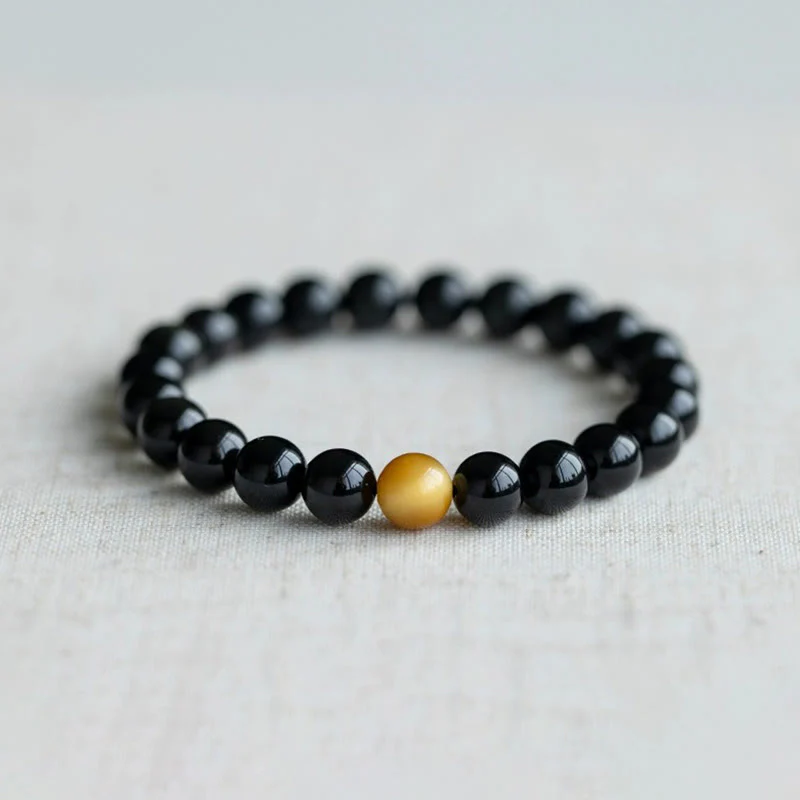 Braccialetto Buddha Stones Natural Rainbow Obsidian Tiger Eye Positive Love - Image 6