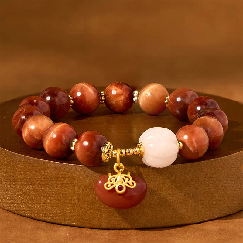 Braccialetto Buddha Stones Natural Red Tiger Eye Pumpkin Calm