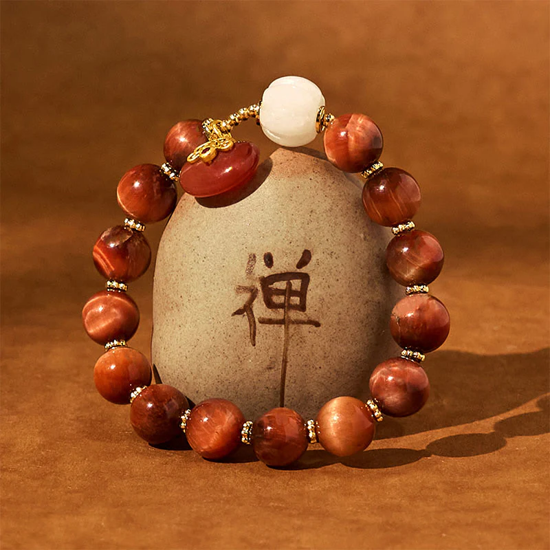 Braccialetto Buddha Stones Natural Red Tiger Eye Pumpkin Calm - Image 4