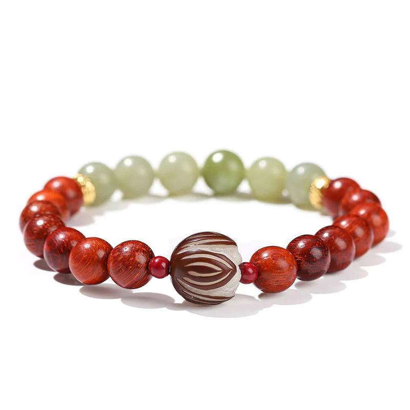 Braccialetto Buddha Stones Natural Rosewood Ciano Giada Bodhi Seed Lotus Calore Calma - Image 12