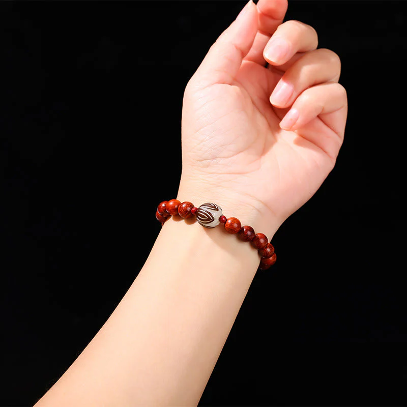 Braccialetto Buddha Stones Natural Rosewood Ciano Giada Bodhi Seed Lotus Calore Calma - Image 5