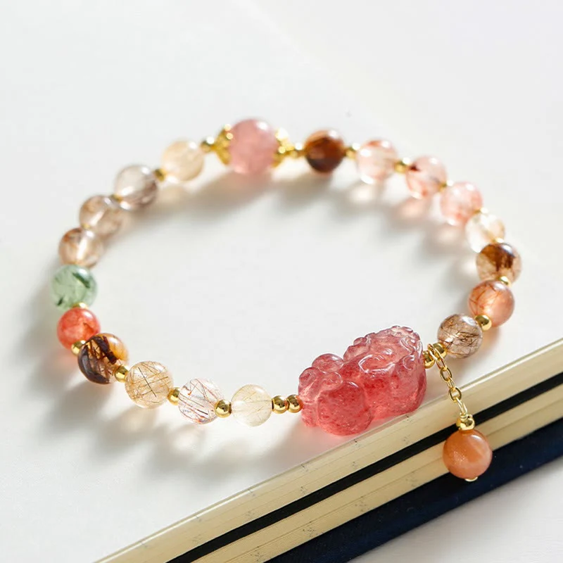 Braccialetto Buddha Stones Natural Rutilato Quarzo Fragola PiXiu Wealth - Image 2
