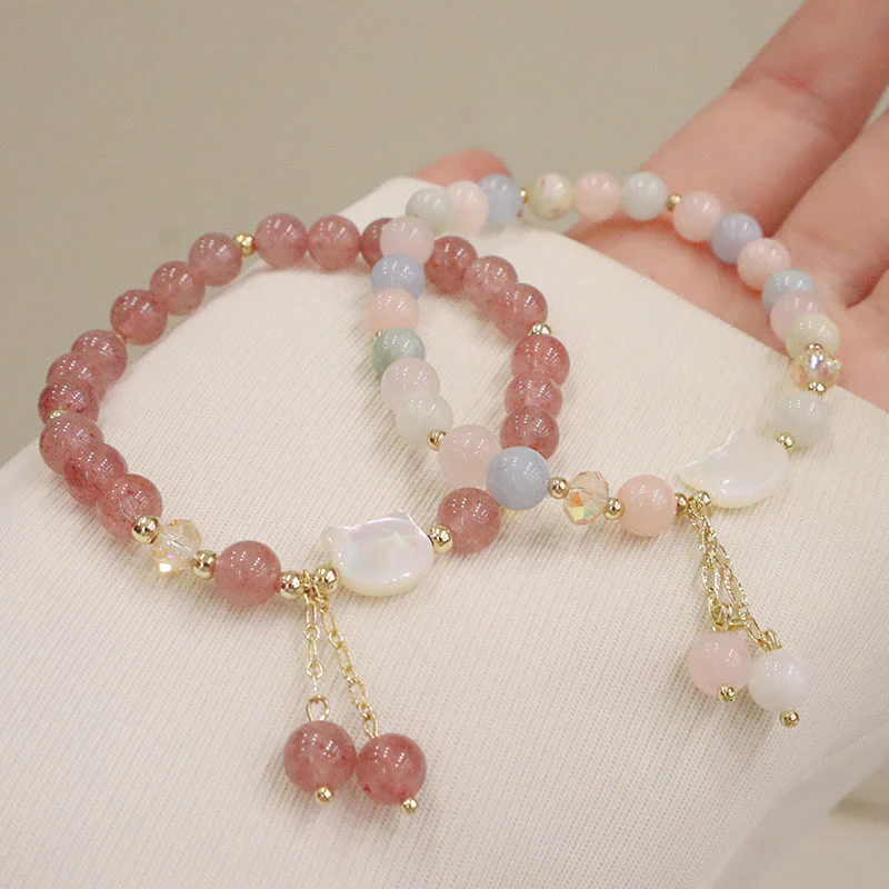 Braccialetto Buddha Stones Natural Strawberry Quartz Morganite Tridacna Stone Cat Love - Image 2
