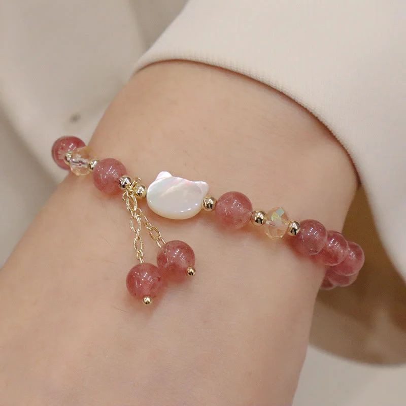 Braccialetto Buddha Stones Natural Strawberry Quartz Morganite Tridacna Stone Cat Love - Image 3