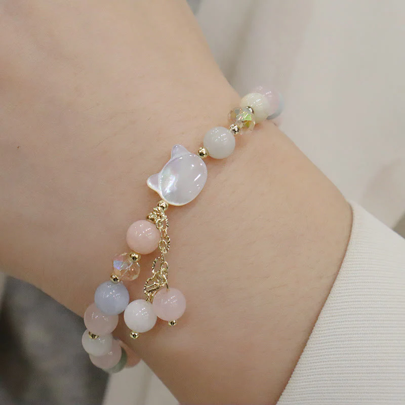 Braccialetto Buddha Stones Natural Strawberry Quartz Morganite Tridacna Stone Cat Love - Image 7